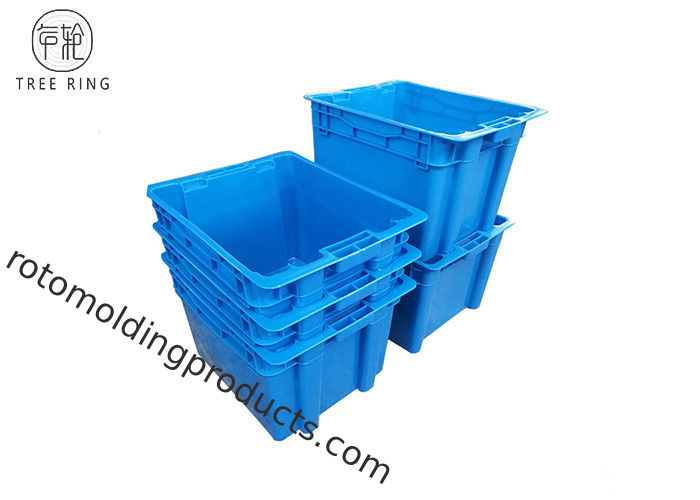 Kotak Jinjing Plastik Kotak Ikan Persegi Dengan Tutup Makanan Grade 505 * 410 * 320 Mm Biru / Abu-abu