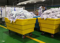 400-800kg Kotak Poli Truk Setengah Pembukaan Poliester Troli Laundry Komersial Di Atas Roda